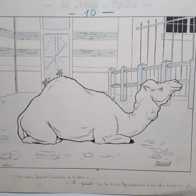 Augros Paul Dessin original signé Au jardin des plantes