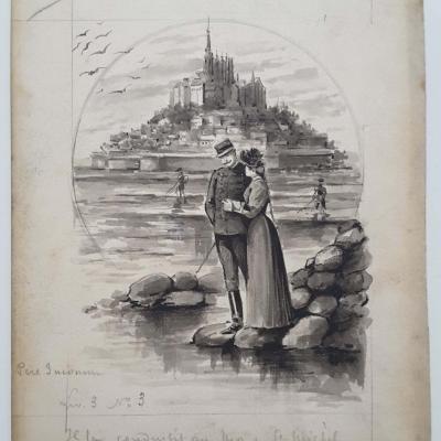 Le riverend louis dessin original representant le mont saint michel