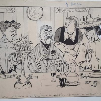 Leonnec georges dessin original date et signe table d hote 1 