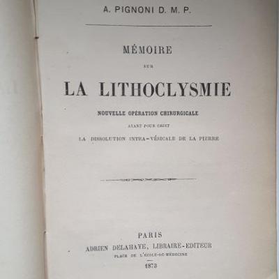 Pignoni, mémoire sur la lithoclysmie, hôpital flottant, Gabon