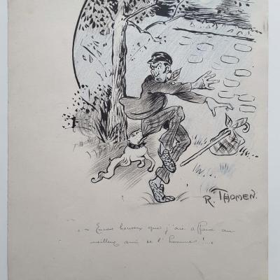 Thomen raoul dessin original homme et chien